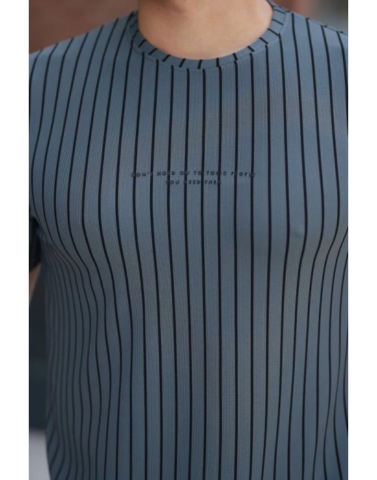 Erkek Dikey çizgili Ottoman Kumaş Kısa Kollu T-shirt