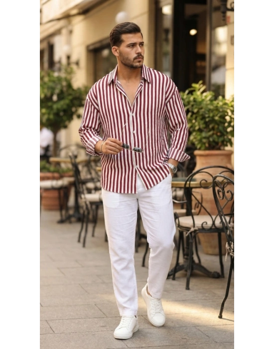 Erkek Dikey Çizgili Yarım Oversize Gömlek