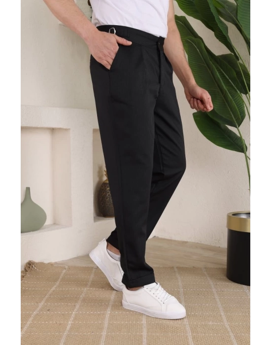 Erkek Duble Paça Yandan Tokalı Cord Desenli Old Money Pantolon