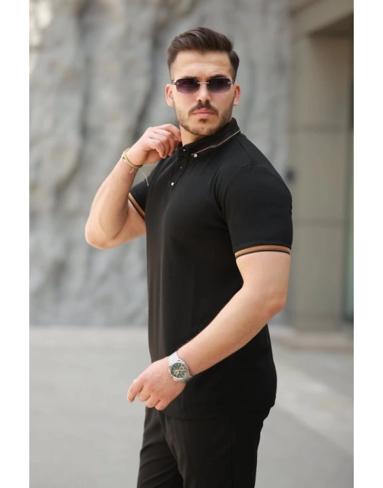 Erkek Düğmeli Yaka Waffle Kumaş Kısa Kollu Tişört