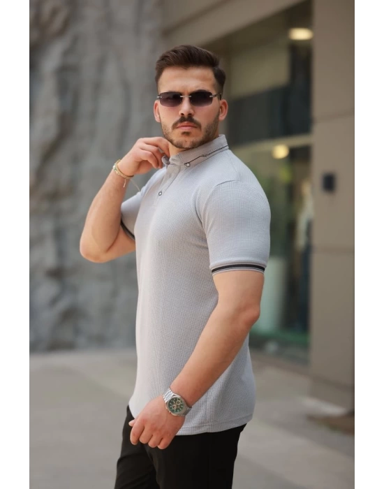 Erkek Düğmeli Yaka Waffle Kumaş Kısa Kollu Tişört