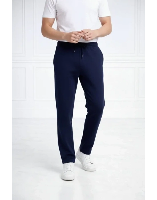 Erkek Düz Paça Beli Lastikli İpli Günlük Spor Eşofman Altı Rahat Fit - Lacivert