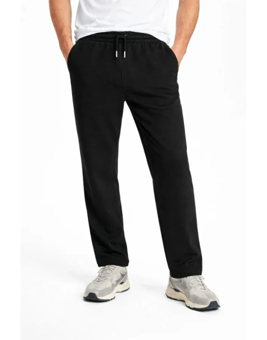 Erkek Düz Paça Beli Lastikli İpli Günlük Spor Eşofman Altı Rahat Fit - Siyah