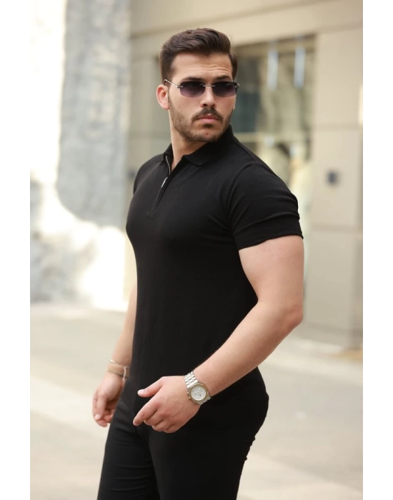 Erkek Fermuar Yakalı Kısa Kollu Tişört