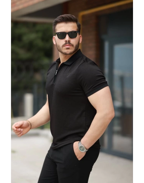 Erkek Fermuarlı Yaka Kısa Kollu Tişört