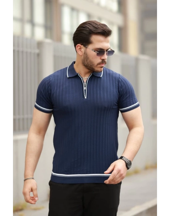 Erkek Fermuarlı Yakalı Kısa Kollu T-shirt
