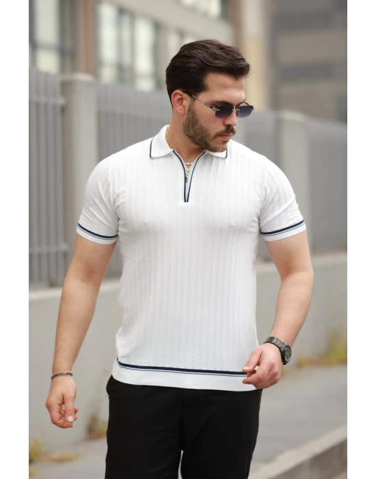 Erkek Fermuarlı Yakalı Kısa Kollu T-shirt