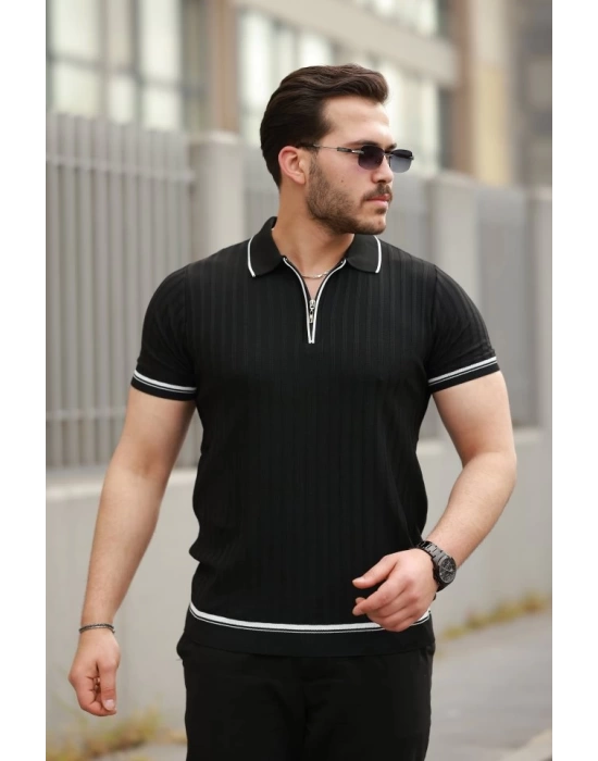 Erkek Fermuarlı Yakalı Kısa Kollu T-shirt