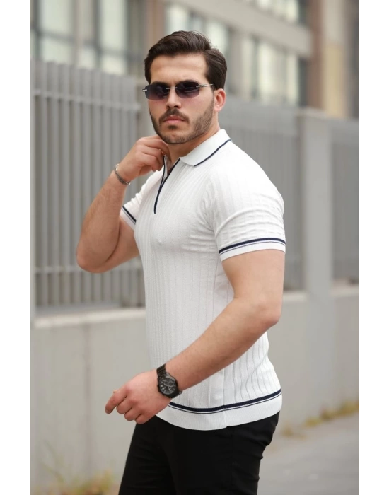 Erkek Fermuarlı Yakalı Kısa Kollu T-shirt