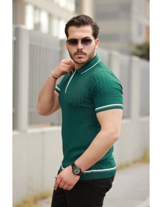 Erkek Fermuarlı Yakalı Kısa Kollu T-shirt
