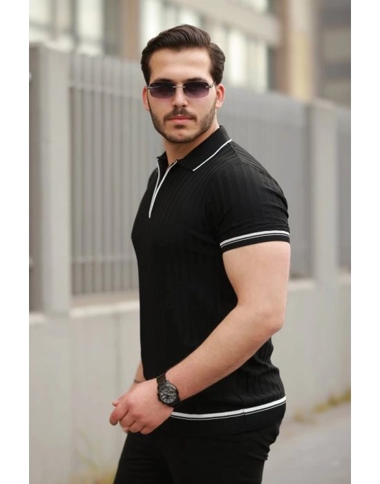Erkek Fermuarlı Yakalı Kısa Kollu T-shirt