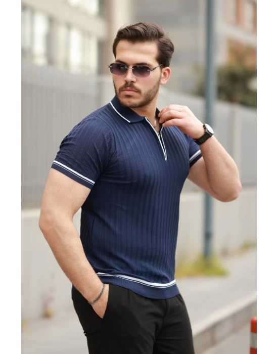 Erkek Fermuarlı Yakalı Kısa Kollu T-shirt