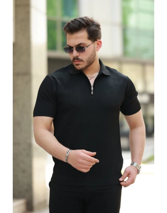 Erkek Fermuarlı Yakalı Kısa Kollu Tshirt