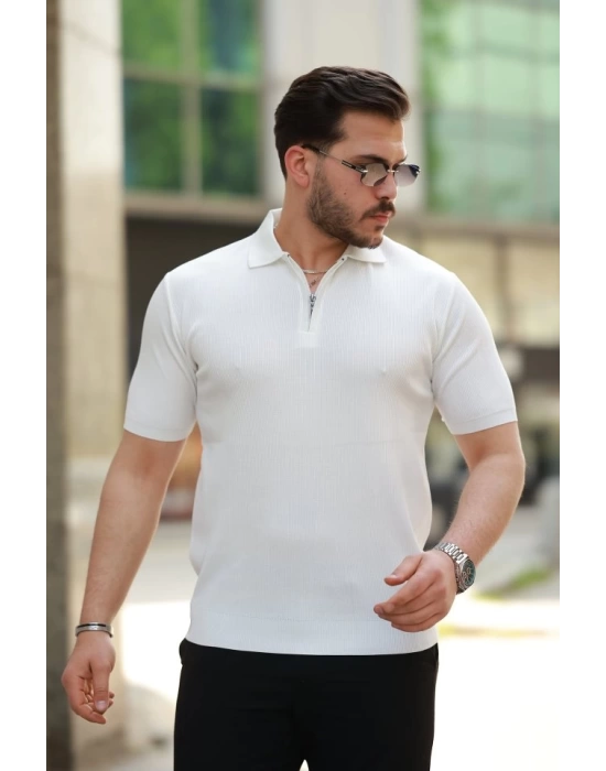 Erkek Fermuarlı Yakalı Kısa Kollu Tshirt