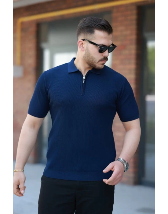 Erkek Fermuarlı Yakalı Kısa Kollu Tshirt