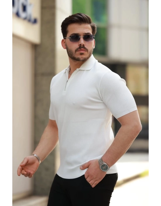 Erkek Fermuarlı Yakalı Kısa Kollu Tshirt