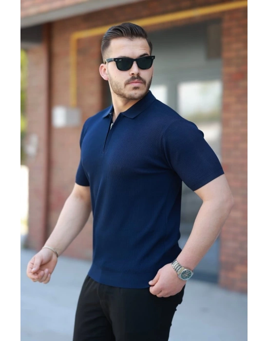 Erkek Fermuarlı Yakalı Kısa Kollu Tshirt