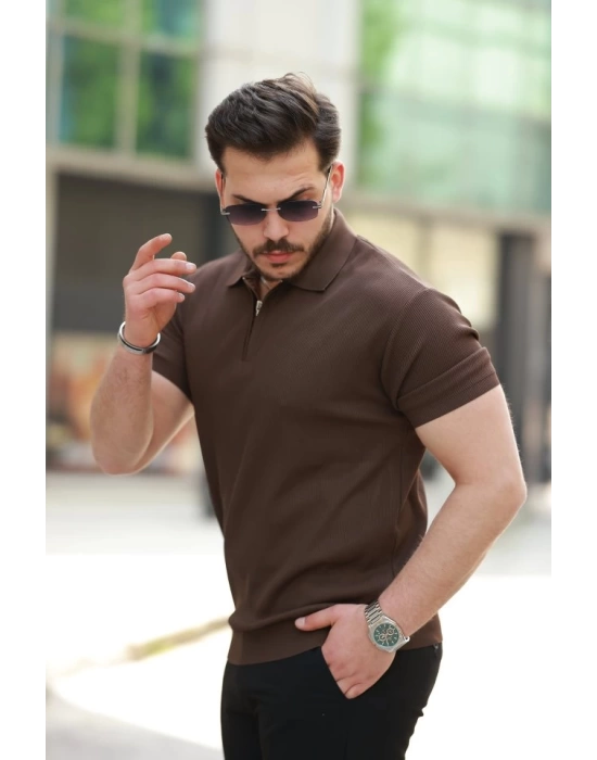 Erkek Fermuarlı Yakalı Kısa Kollu Tshirt
