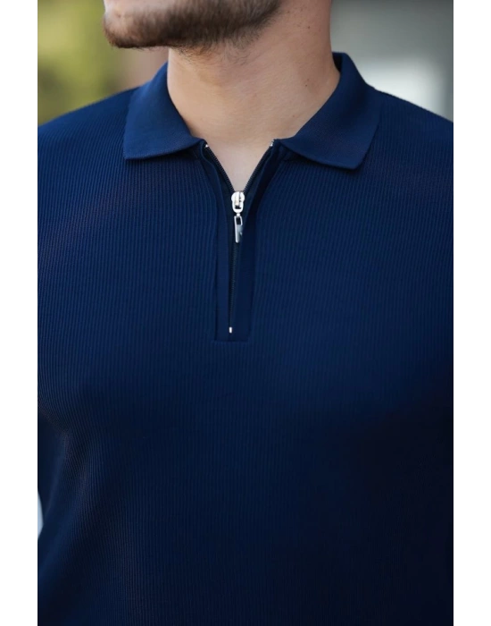 Erkek Fermuarlı Yakalı Kısa Kollu Tshirt