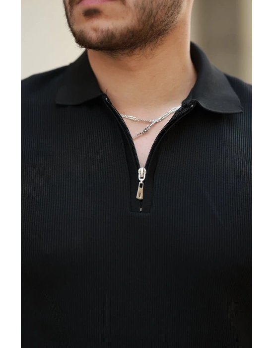 Erkek Fermuarlı Yakalı Kısa Kollu Tshirt