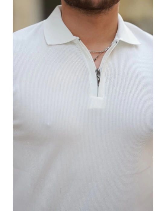 Erkek Fermuarlı Yakalı Kısa Kollu Tshirt