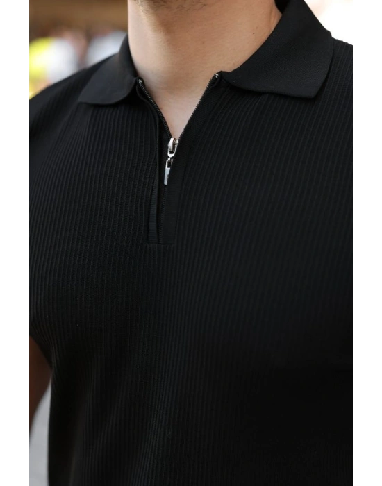 Erkek Fermuarlı Yakalı Kısa Kollu Tshirt