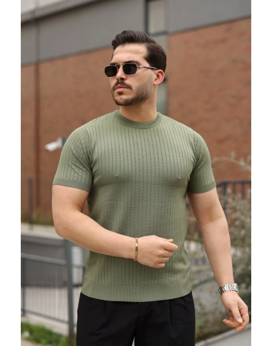 Erkek Fitilli Bisiklet Yaka Triko Tişört