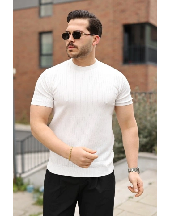 Erkek Fitilli Bisiklet Yaka Triko Tişört