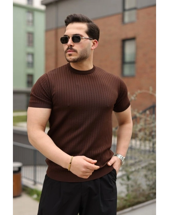 Erkek Fitilli Bisiklet Yaka Triko Tişört