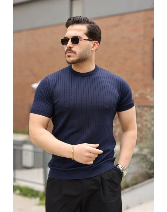 Erkek Fitilli Bisiklet Yaka Triko Tişört