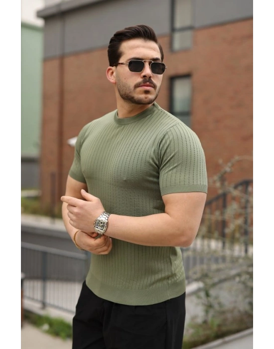 Erkek Fitilli Bisiklet Yaka Triko Tişört