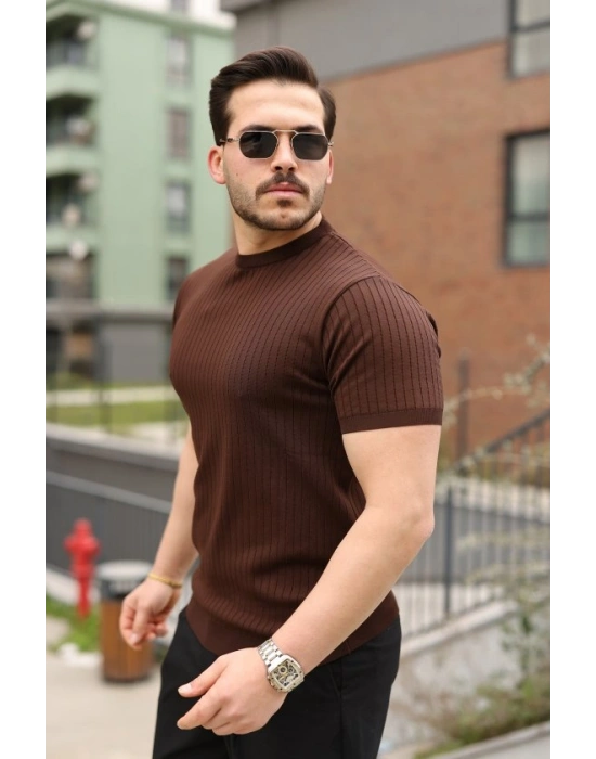 Erkek Fitilli Bisiklet Yaka Triko Tişört