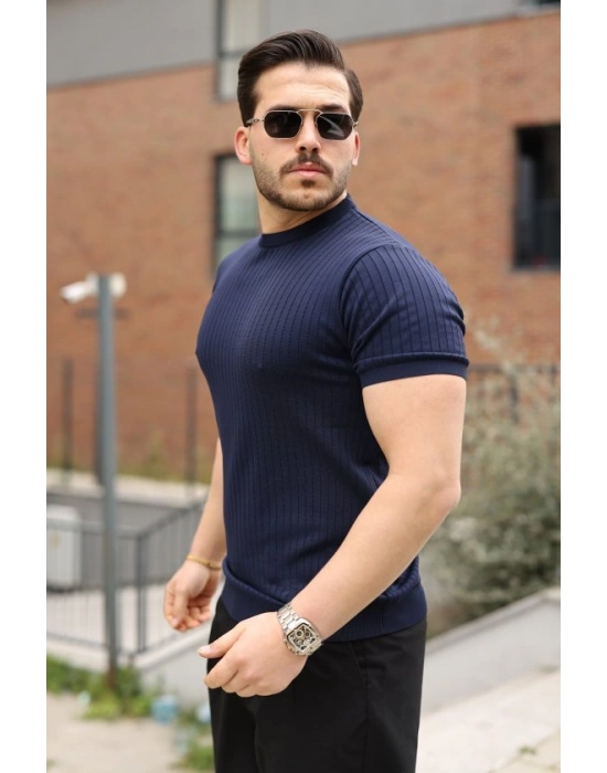 Erkek Fitilli Bisiklet Yaka Triko Tişört