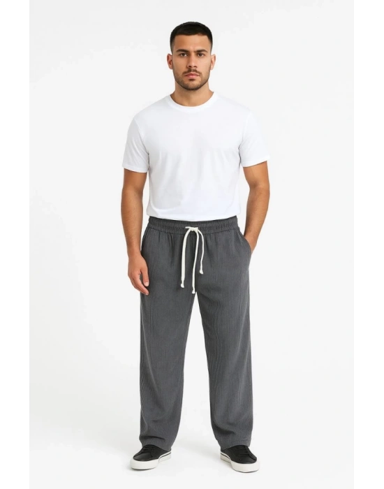 Erkek Fitilli Kadife Cepli Buggy Pantolon Oversize Rahat Kalıp - Füme