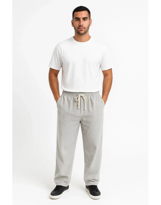 Erkek Fitilli Kadife Cepli Buggy Pantolon Oversize Rahat Kalıp - Gri