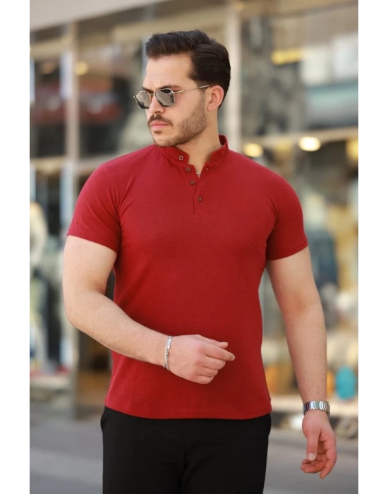 Erkek Hakim Yaka Dokuma Pamuklu Kumaş Kısa Kollu T-shirt