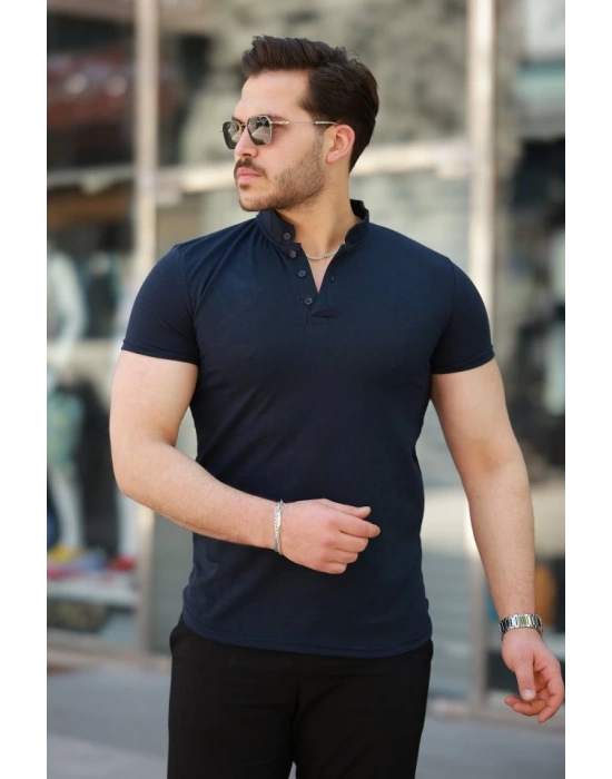 Erkek Hakim Yaka Dokuma Pamuklu Kumaş Kısa Kollu T-shirt