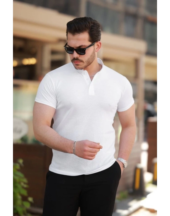 Erkek Hakim Yaka Dokuma Pamuklu Kumaş Kısa Kollu T-shirt