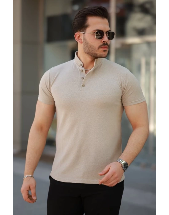 Erkek Hakim Yaka Dokuma Pamuklu Kumaş Kısa Kollu T-shirt