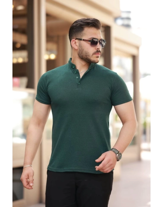 Erkek Hakim Yaka Dokuma Pamuklu Kumaş Kısa Kollu T-shirt