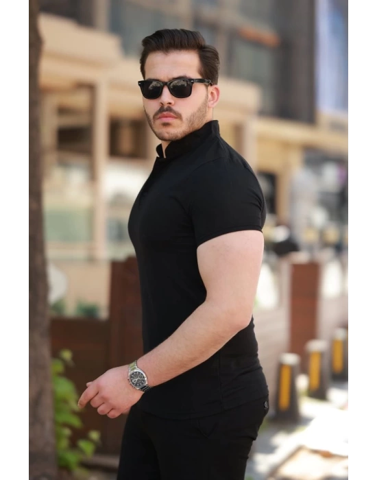 Erkek Hakim Yaka Dokuma Pamuklu Kumaş Kısa Kollu T-shirt