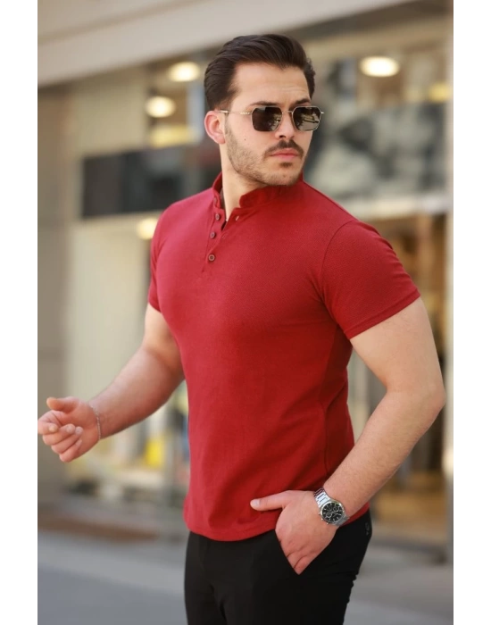 Erkek Hakim Yaka Dokuma Pamuklu Kumaş Kısa Kollu T-shirt