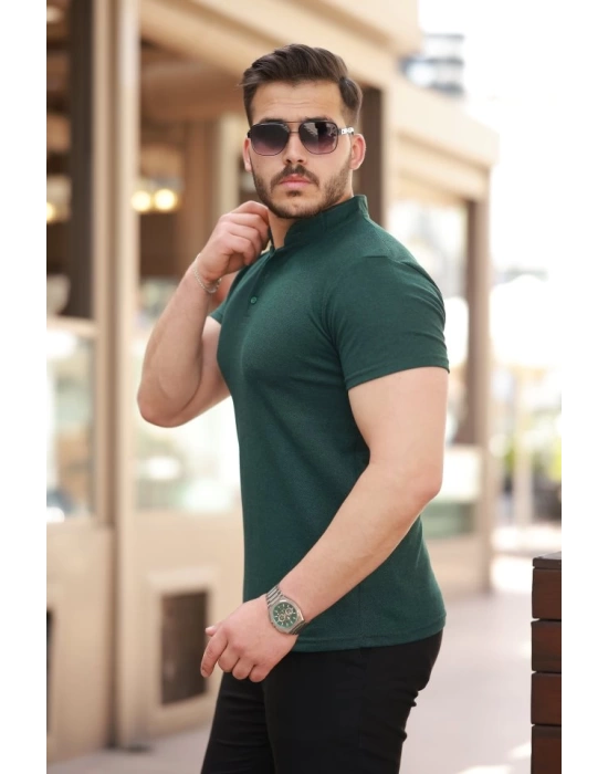 Erkek Hakim Yaka Dokuma Pamuklu Kumaş Kısa Kollu T-shirt