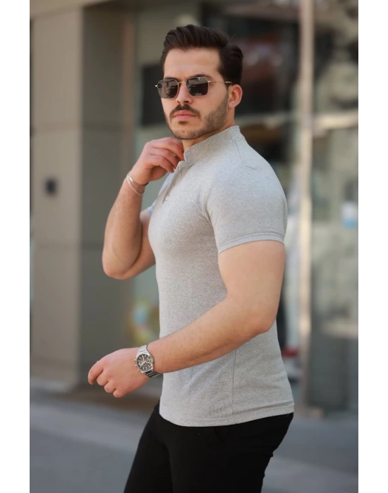 Erkek Hakim Yaka Dokuma Pamuklu Kumaş Kısa Kollu T-shirt