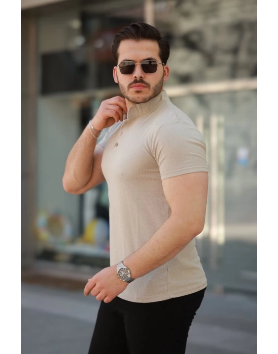 Erkek Hakim Yaka Dokuma Pamuklu Kumaş Kısa Kollu T-shirt