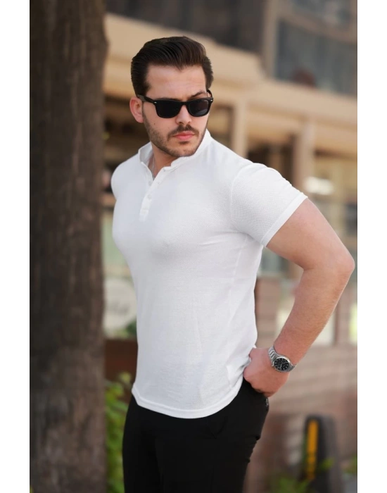 Erkek Hakim Yaka Dokuma Pamuklu Kumaş Kısa Kollu T-shirt