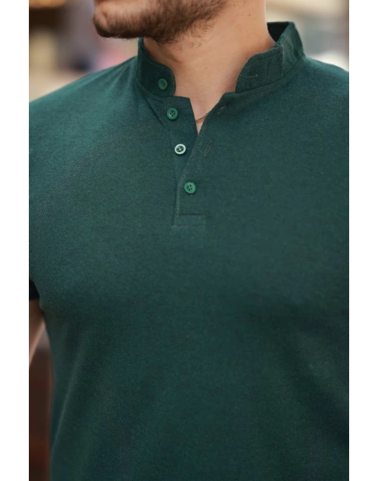 Erkek Hakim Yaka Dokuma Pamuklu Kumaş Kısa Kollu T-shirt
