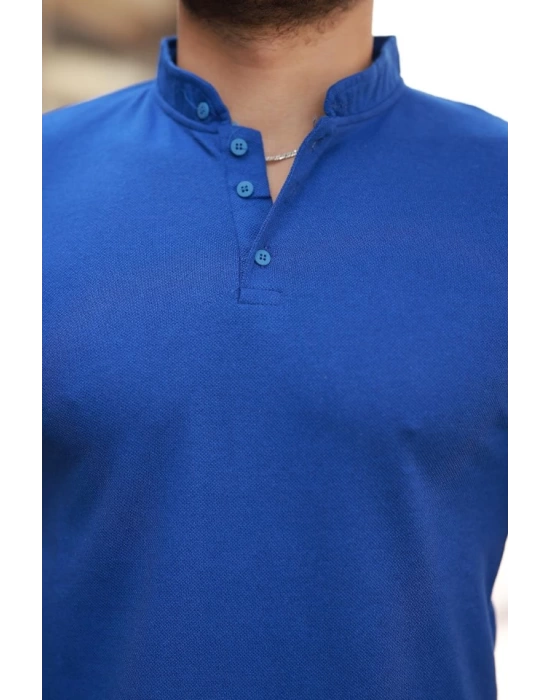 Erkek Hakim Yaka Dokuma Pamuklu Kumaş Kısa Kollu T-shirt