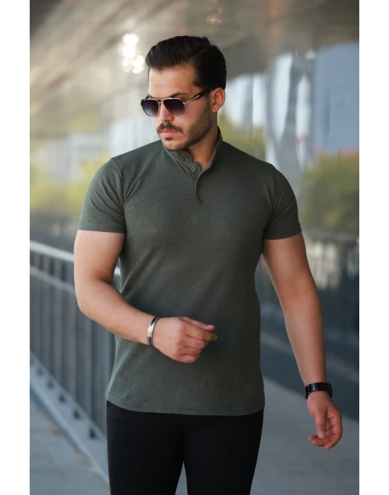 Erkek Hakim Yaka Dokuma Pamuklu Kumaş Kısa Kollu Tişört