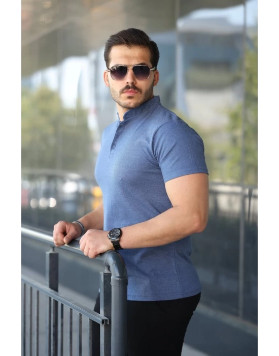 Erkek Hakim Yaka Dokuma Pamuklu Kumaş Kısa Kollu Tişört
